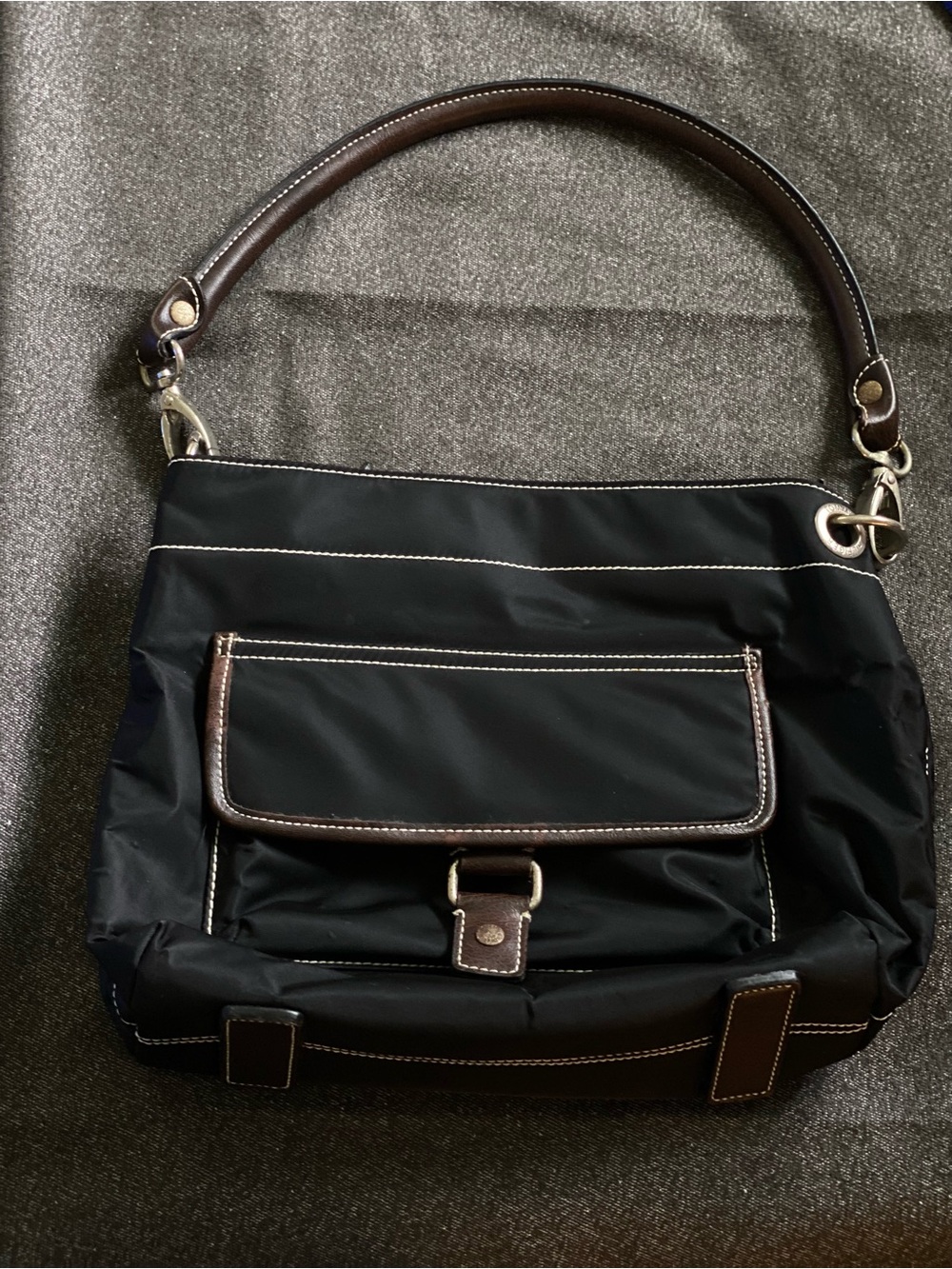Vintage Tommy Hilfiger Black Shoulder Bag with Brown Handle